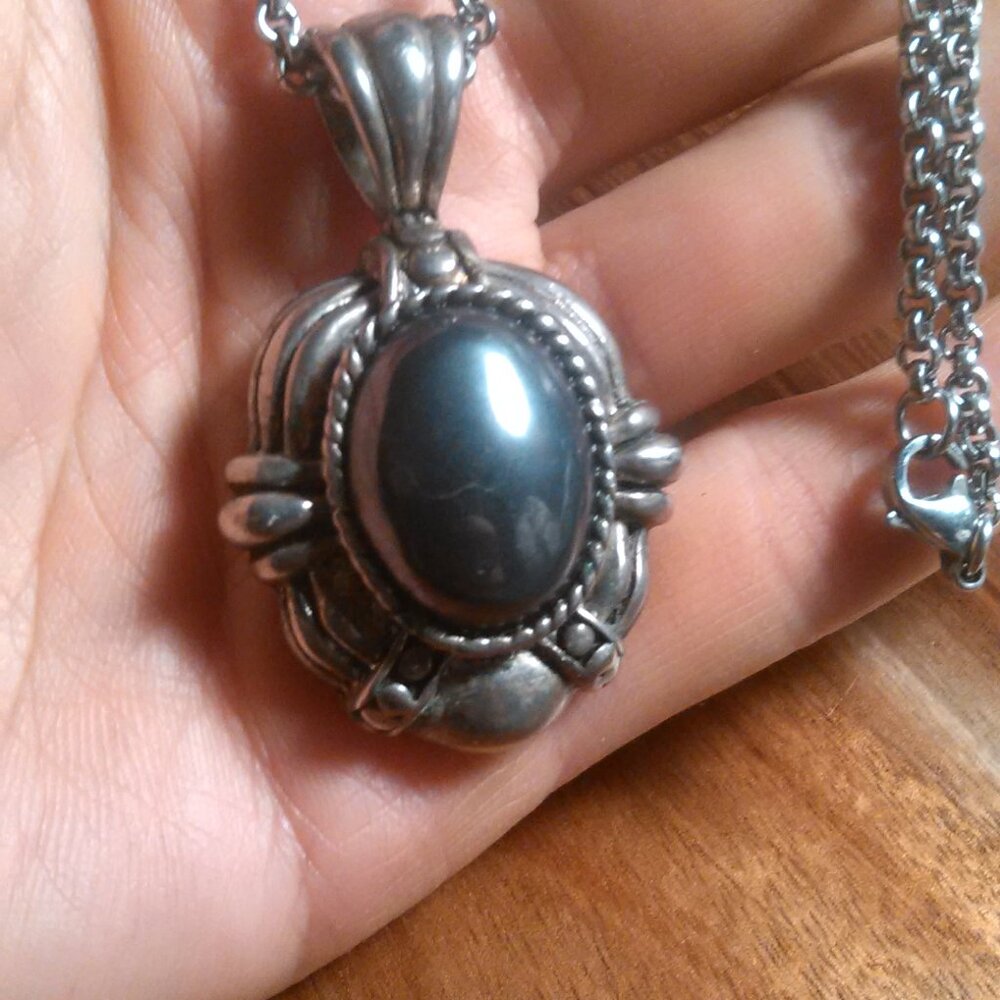 Fancy Hematite Silvertone Pendant Stainless Steel Necklace